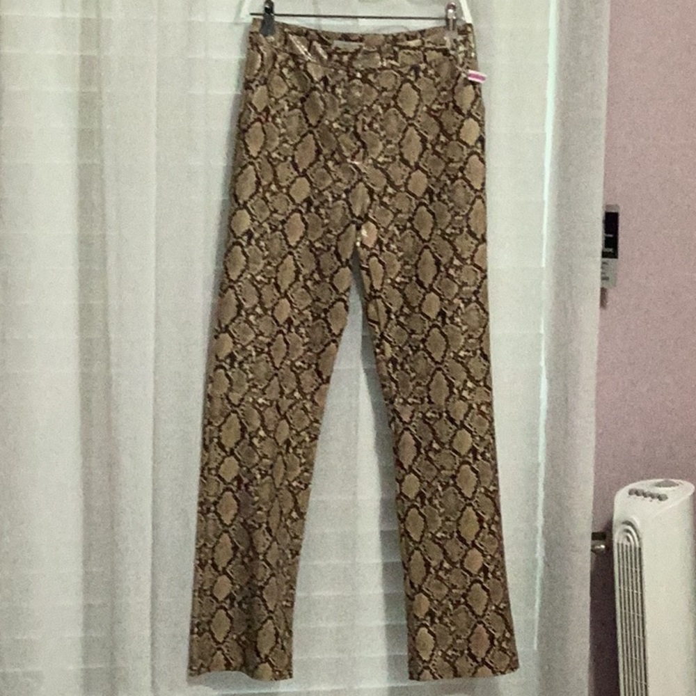 Topshop Snake Print leather High Waist Straight Leg Pants
